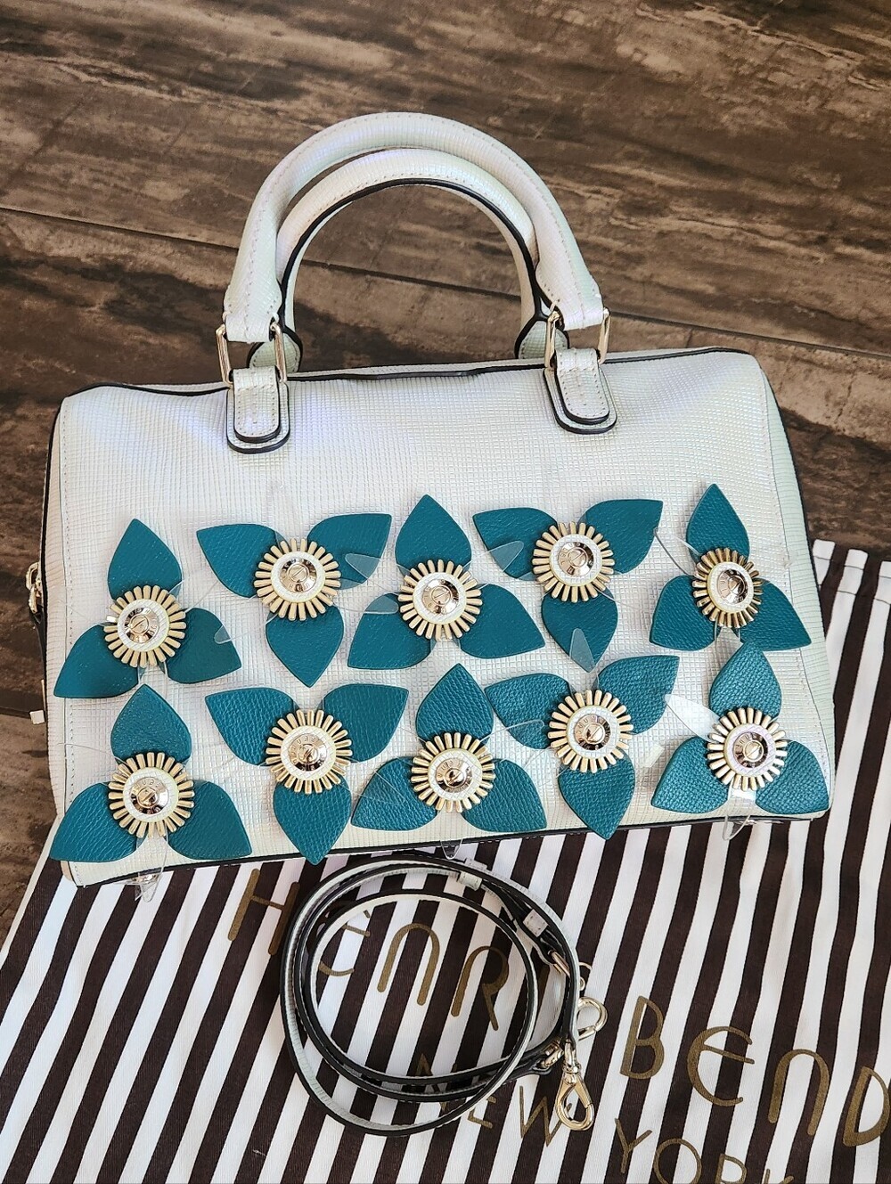 Henri Bendel Iridescent Teal Floral Satchel - NWOT - RARE - Picture 13 of 14